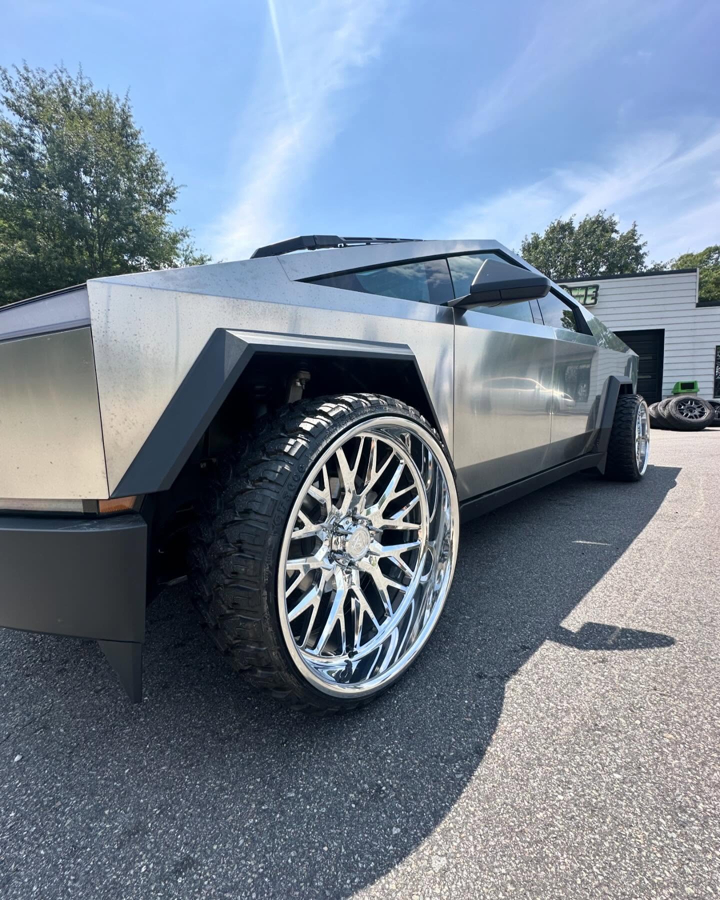 Cybertruck with custom chrome wheels